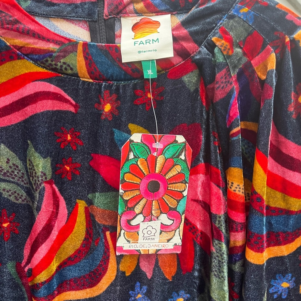 Farm Rio Banana Sky Women's Velvet Mini Dress Black Floral Size XL NWT